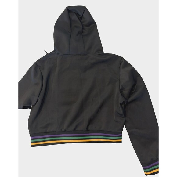 Women’s Mardi Gras Hoodie XL Black Long Sleeve Cropped Sweatshirt NWT - Picture 10 of 11